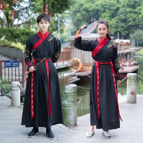 Group flower cloud pattern swordsmans costume Han suit mens and womens ancient costume embroidered couples collar