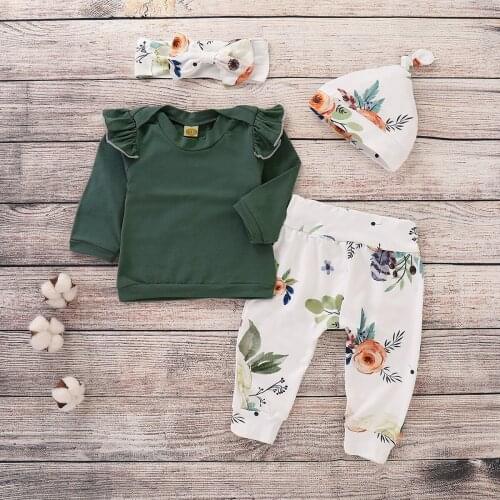 Newborn Baby Girl Clothing Sets Infant Baby Girl Boy Sets Solid T shirt +Flower Pants+Cap Newborn Baby Girl Outfits Clothes Set