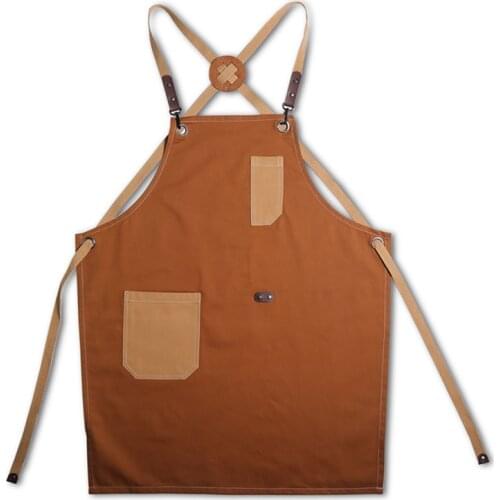 Brown Cotton Bib Apron Cooking Baking Crafting Housework Wear Cafe Barista Restaurant Bakery Pastry Chef Bartender Uniform E60