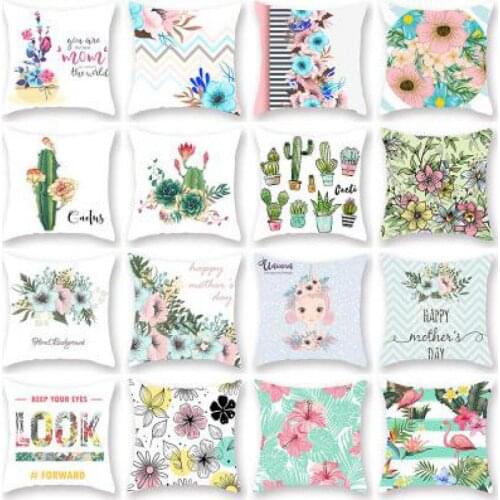 Cute Unicorn Flower Girl Cushion Cover Green Plant Mini Cactus Pot Geometric Leaf Pink Flamingo Pillow Cases For Sofa Chair