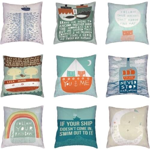 Fashion Cartoon Letters White Cushion Covers Never Stop Exploring Pillowcases Home Decor Peach Skin Geometric Throw Pillow Cases