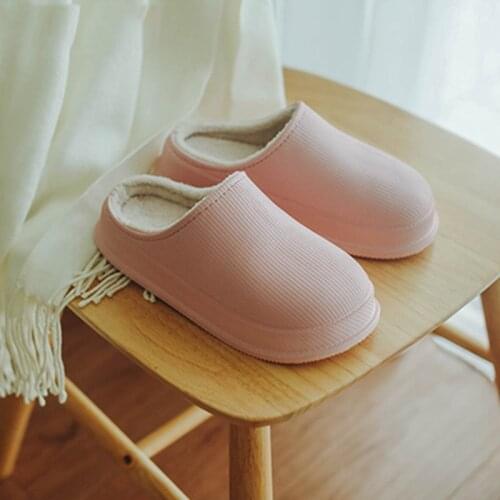 Fashion Winter Couples Cotton Slippers Indoor Waterproof Plush Warm Female Slippers Outdoor Anti-Slip Male Slippers Large Size