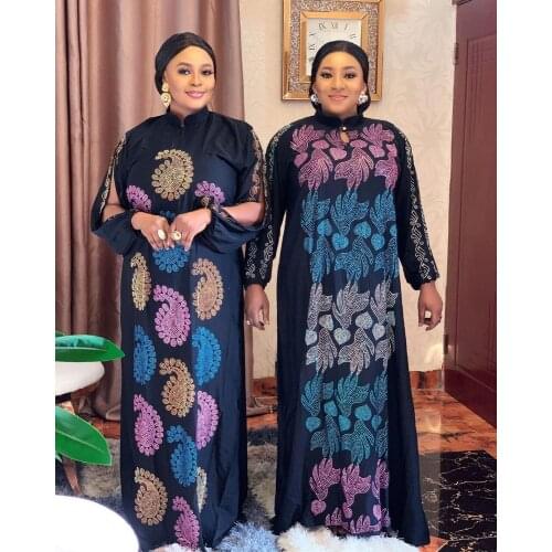 Muslim African Dresses Women Dashiki Party Abaya Maxi Dress Diamond Black Elegant Party Long Sleeve Dress Vintage Robe Clothing