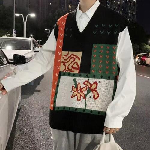 2021 Mens Winter Loose V-neck Pullover Printing Popular Black Color Sweater Vest Fashion Knitting Casual Bottomed Sweater Vest