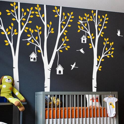 Perfect Quality 92.5" Wall Stickers Tree Three Trees With Birds And Birdhouse Sticker Baby Nursery Vinyl Wall Art Decals ZA197