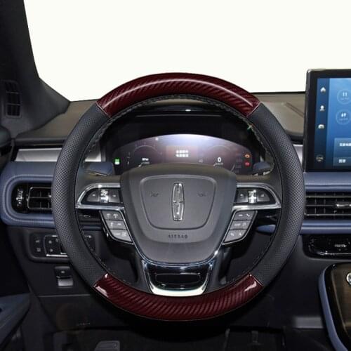 Genuine Leather Car Steering Wheel Cover 15 inch/38cm for Lincoln MKZ MKC MKX MKT MKS Nautilus Navigator Aviator Continental