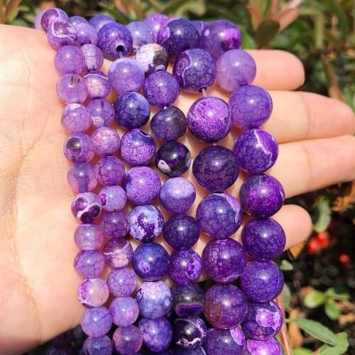 Natural Purple Fire Agates Onyx Stone Beads Smooth Round Loose Spacer Beads For Jewelry Making DIY Bracelets 15'' 6/8/10mm