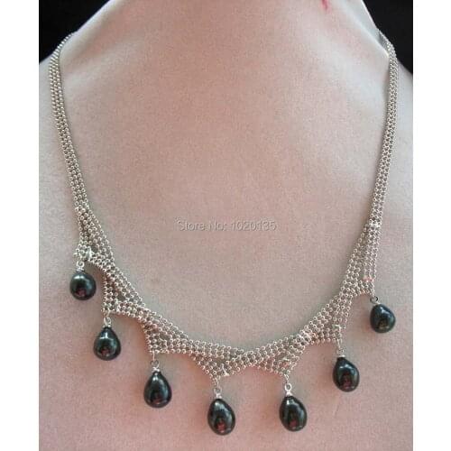 Wholesale freshwater pearl black rice necklace 8-9mm 17inch nature GP chain bead gift hot unique FPPJ