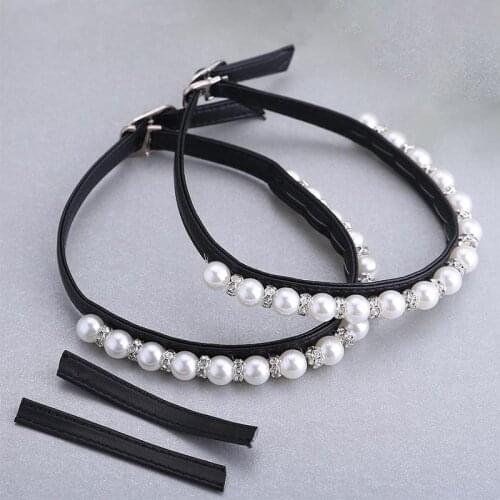 A Pair Fashion Pearl Shoelace Shoe Straps Silver Ankle Straps for Comfortable Pumps, Flats, Heels