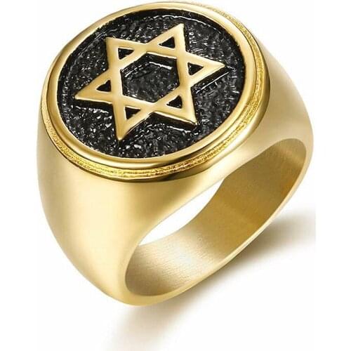 Fashion vintage signet star carving rings for men gold color titanium stainless steel band accessory punk cool trendy gifts hot