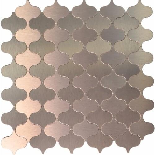 Peel & Stick Tile Metal Sel adhesive Mosaic Steel Backsplashes for Kitchen Arabesque Bronze Decorative Wall Tiles, 10-Pieces