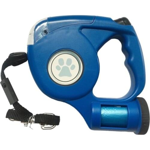 Pet Dog Polyester Leash Hand Holding Automatic Telescopic Traction Rope Led Shining With Garbage Bag Pet Supplies