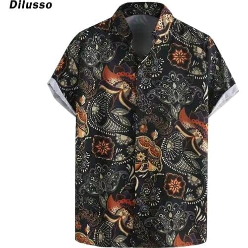 Summer Men Printed Shirt Lapel Casual Chic Button Short Sleeve Camisas Hombre 2021 Fashion Streetwear Hawaiian Beach Shirts