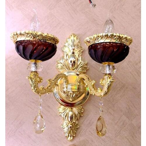 Salon gold led purple wall fixtures Home decor purple crystal wall lamp sconce led Arandela wall candle light for dressing room