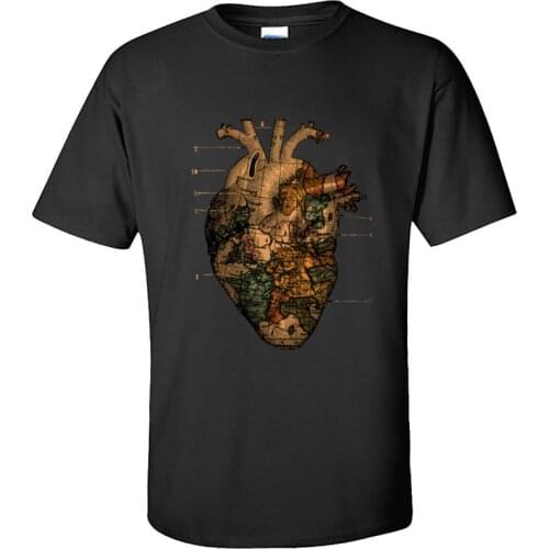 Heart Cardioid Schematics World Map Vintage Mens Tshirts Brand New Christmas Camiseta 100 Cotton Print Anatomy Tee Shirt Man
