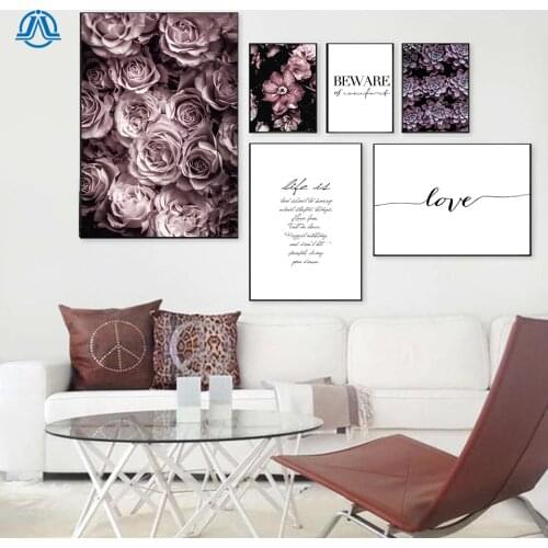 Scandinavian Art Flower Canvas Poster Pink Peony Floral Print Painting Nordic Style Wall Pictures Modern Living Room Decoration