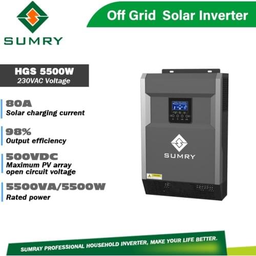 SUMRY Solar Inverter HGS Series 5500W 230V 48V MPPT 100A 500VDC with Optional Wifi Modle/Anti-aging Kit/LCD Remote Control
