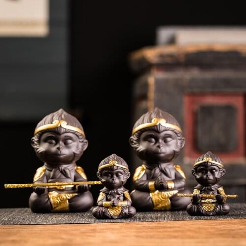 The Monkey King Quest for The Sutra Tea Pet Decoration Supportable Yixing Clay Tea Carve Tea Pet Monkey King Tea Accessories