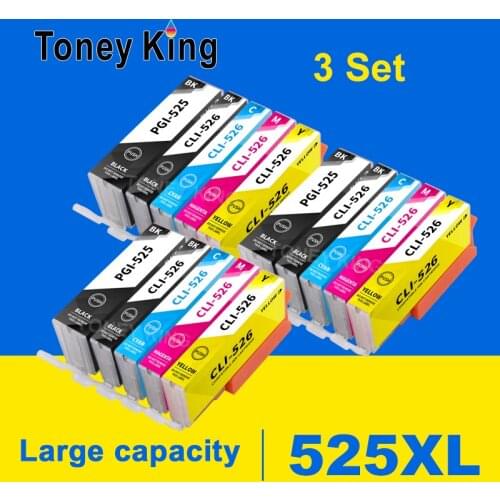 Toney King 3set PGI525 PGI 525 CLI 526 Ink Cartridges for Canon Pixma iP4850 ix6550 MG5150 MG5250 MG8150 MX885 MG5350 Printer