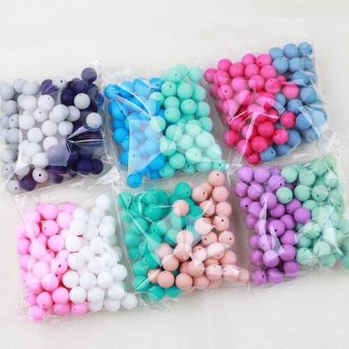 TYRY.HU 100pc Silicone Beads Round 15mm Newborn Teething Teether Accessories Pacifier Clips Teething Necklace Beads Food Silicon