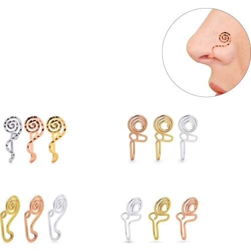 Unique Gift Goth Nose Ring Copper Wire Spiral Fake Piercing Nose Cuff Clip Punk Nose Hoop Faux Piercing Body Jewelry