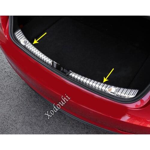 Car Inner Inside Rear Bumper Trim Stainless Steel Scuff Sill Trunk Plate Pedal Moulding For Tesla Model 3 Model3 2018 2019 2020
