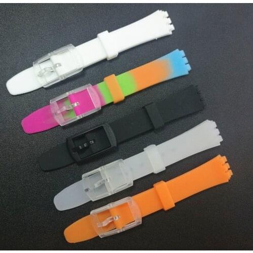 Top Quality Black Blue white Green 12mm Silicone Rubber Watchband For Swatch Colorful Rubber watch band strap plastic Buckle