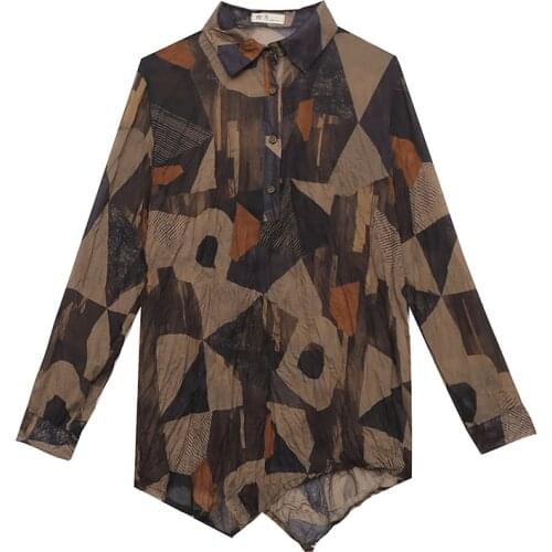 Plus size Creasing Tops ladies shirts Womens Blouse Vogue casual chiffon shirts Loose Long sleeve Blusas Mujer