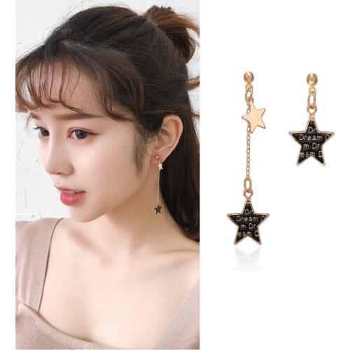 Korean fashion long temperament Earrings creative versatile star alarm clock asymmetric tassel pearl earrings earrings female