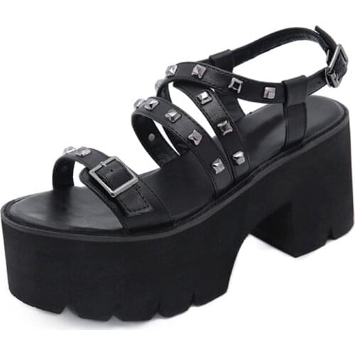 Sandalia mujer verano Punk shoes Rock Gothic wholesale sandals Women Peep Toe strap sandals platform punk shoes LJB106