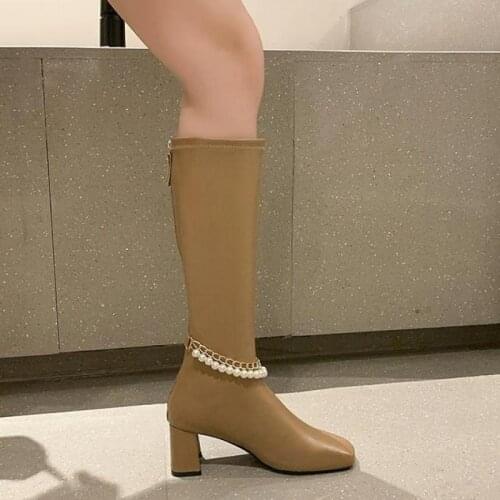 Woman Shoes High Heels Women Knee High Boots Mid Calf Boots Women Mid Calf Boots Fashion Female Winter Shoes Zipper 35-42