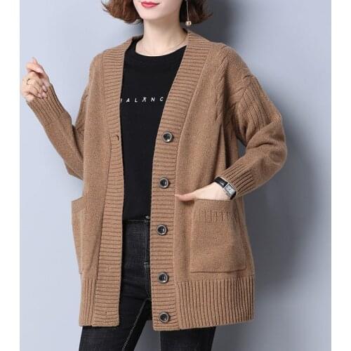Womens Knitted Cardigan Coat Autumn Winter Woman Large Loose Wool With Slim Sweater Women Lazy Sweaters Outwear