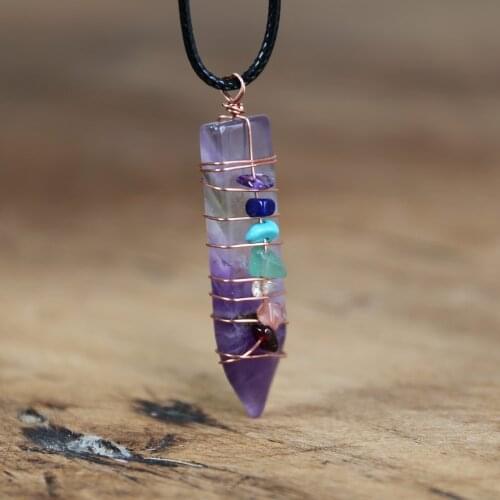 Women Amethyst Seven Chakra Pendant Necklace Natural Crystal Handmade Energy Healing Chakra Pendant Necklace