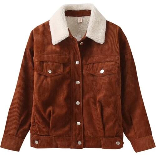 XUANHAO Womens Solid Corduroy Cotton Coats 2019 Winter Warm Jacket Thicken Single-breasted Parka Loose Pockets Parka Mujer