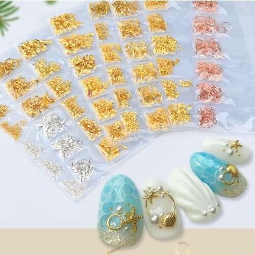 1Pack Mixed Gold Silver Metal Frame 3D Nail Art Decorations Ocean Seashell Metallic Studs Rivets DIY Manicure Accessories