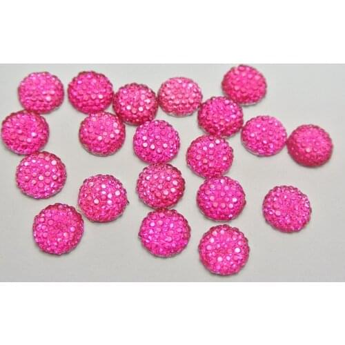 100 Hot Pink Acrylic Round Flatback Dotted Rhinestone Beads 10mm(3/8")