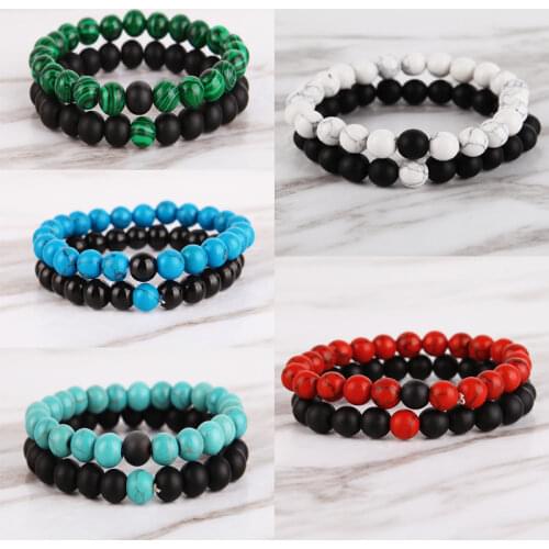 2Pcs Distance Bracelet for Couples Lovers Bracelet Men Women Natural Stone Yin Yang Beaded Bracelets Girlfriend Valentines Gifts