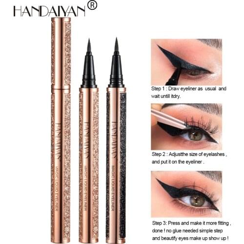 HANDAIYAN 2In1 Eyeliner Self Adhesive False Eyelashes Eyeliner Black Long Lasting No Glue Non Blooming Quick Drying Sticking