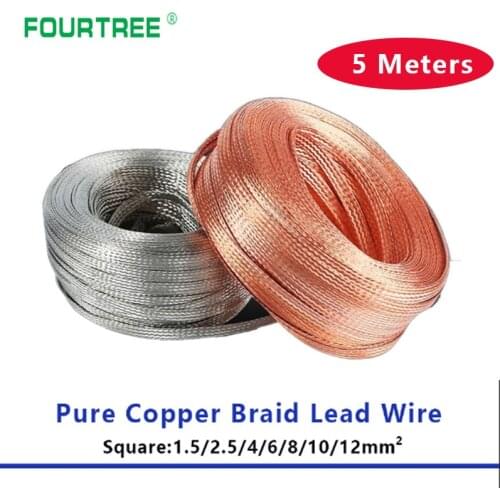 5Meters Bare Ground Braid Lead Wire Pure Copper Tinned Metal Sheath Screening Signal Wire Cable Shielded 1.5-12mm2