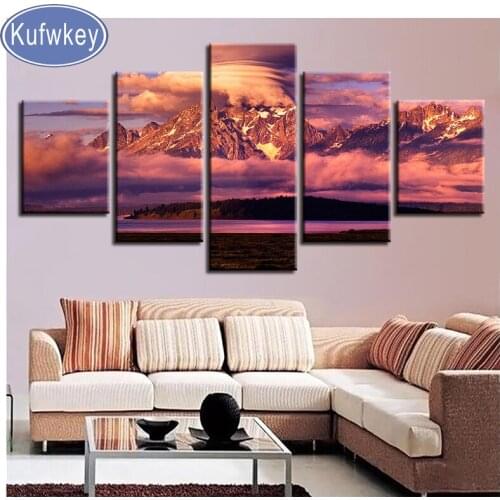 5 pcs Diamond Painting scenery Mountain lake Diamond Embroidery full square round Cross Stitch diamond Mosaic Rhinestones decor