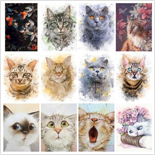 Cat DIY 5D Diamond Painting Full Round Rhinestones Animal Diamond Embroidery Cross Stitch Mosaic Home Decor