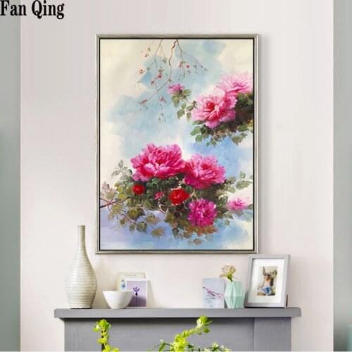 5D DIY Diamond Painting Full Square Round Peony Flower Diamond Embroidery Flowers Diamond Mosaic Picture Rhinestones Decor Gift