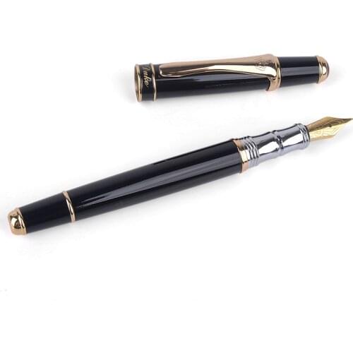 Duke Black Fountain Pen Gold Clip Fine Nib 0.5mm Ink Pens for Writing Office Pens with Gift Case Stationery School Supplies