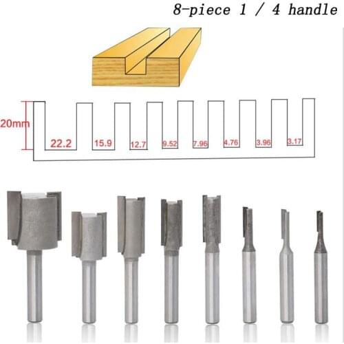 Woodworking milling cutter 8-piece straight cutter 1 / 4 shank slotting cutter double edge straight cutter carbide engraving mac