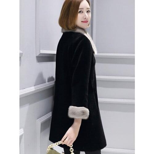 Real Autumn Women Winter Long Jacket 200% Wool Coat Female Luxury Jackets Mink Fur Collar Manteau Femme KQN29292