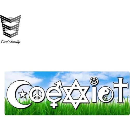 EARLFAMILY 15cm x 5.2cm COEXIST Grass Heaven RAINBOW BG Sticker Car Truck Bumper Vinyl Decal Peace Nature Love Car Stickers