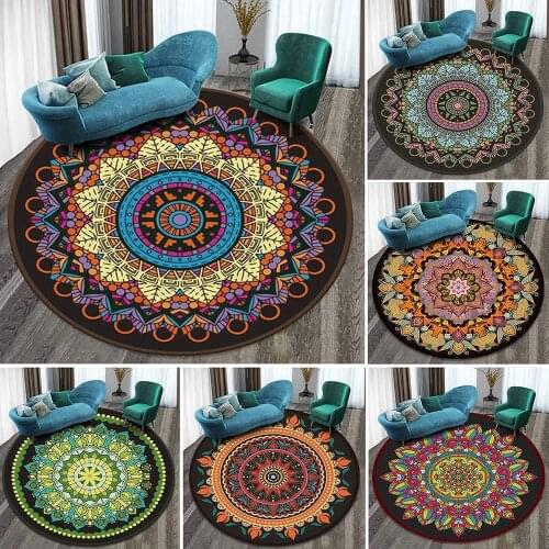 Carpet Round Mandala Bedroom Living Room Coffee Table Sand Carpet Hallucination Carpet Floral Print Sofa Chair Cushion Felt