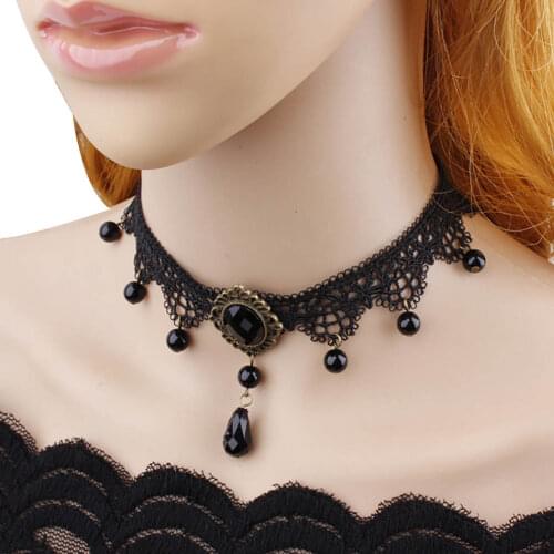 Lace Choker Necklace Sexy Vintage Gothic Choker Bead Choker Necklaces for Women Girls Bijoux Party Jewelry Gifts