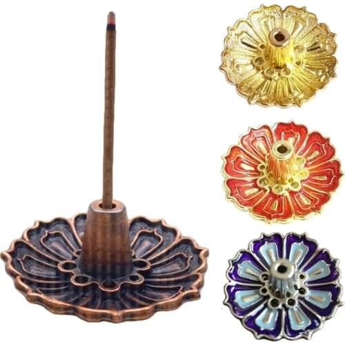 Copper Incense Burner Stick Holder Lotus Flower Incense Burner Ash Catcher Plate for Buddhist Temples Yoga Studios Home Decor