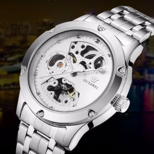 2017 Oyw Self Wind Mechanical Men Wristwatches Leather Band Black Big Dial Fashion Military Male Calendar Watch montre homme